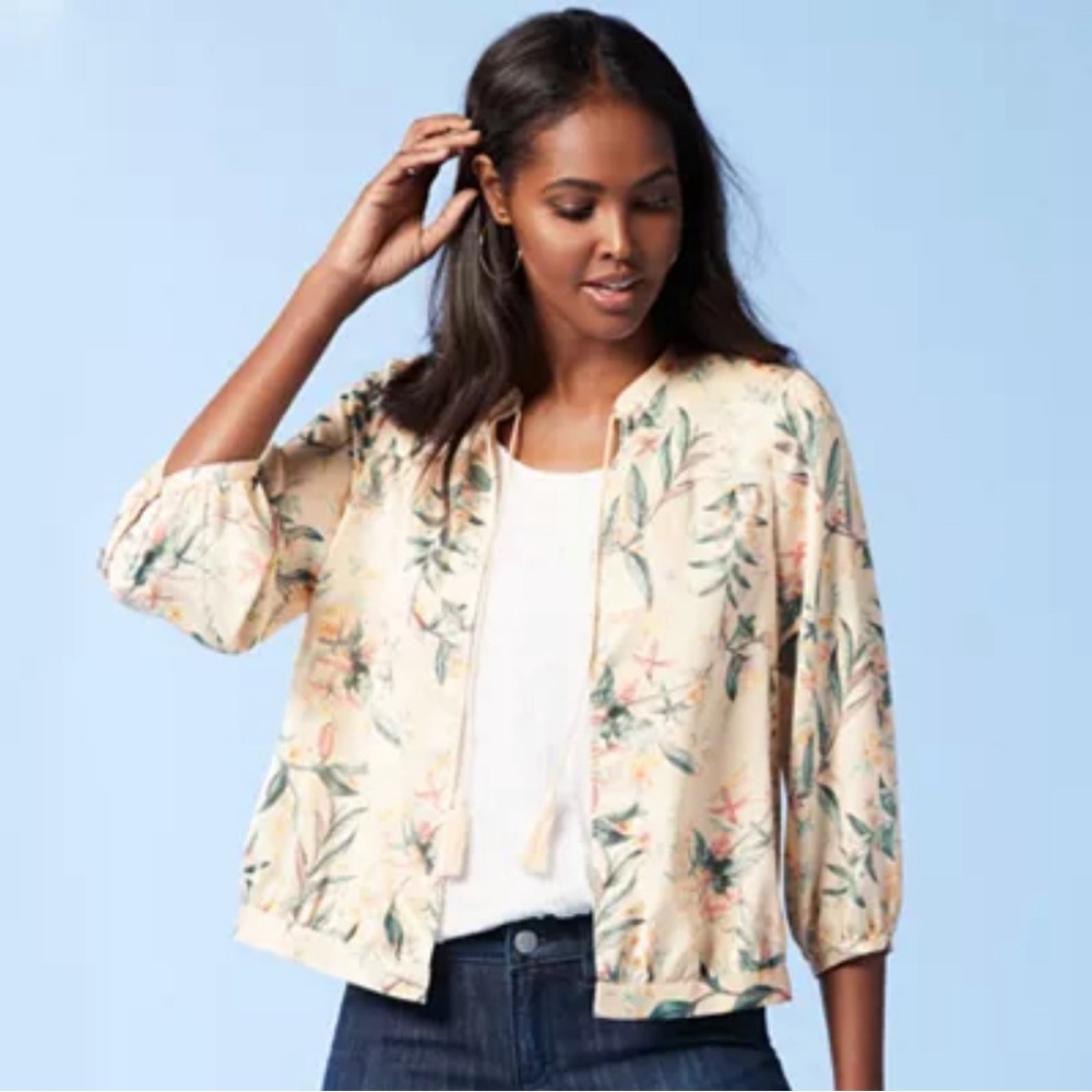 Women's LC Lauren Conrad Floral Lightweight Bomber Jacket Open Cardigan Size S